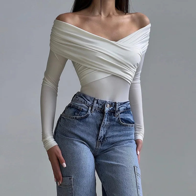 Off Shoulder Ruched Bodysuit